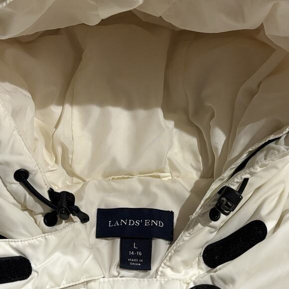 Lands' End Women's Down Commuter Parka Coat Ivory Hooded Puffer Size Large Warm! - Picture 2 of 13